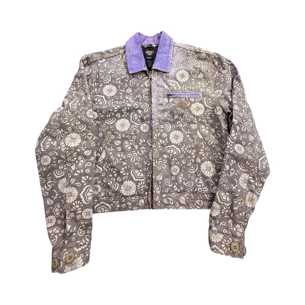 Dickies Eisenhower Jacket Womens Small Purple Floral Paisley Canvas Custom Dye